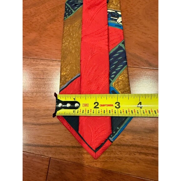 Ermenegildo Zegna Silk Tie Parrot Art Red Writing Men’s Neckwear | 3.75”W x 56"L - Picture 7 of 8